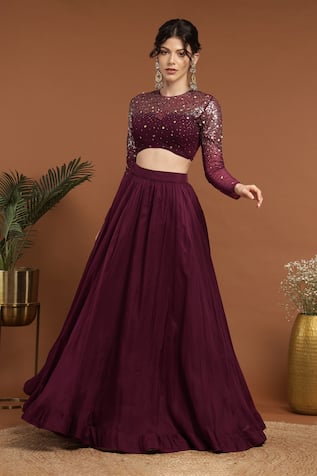 RIRASA Sequin Embroidered Blouse & Lehenga Set 