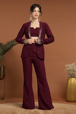 RIRASA Sequin Embroidered Jacket Pant Set 