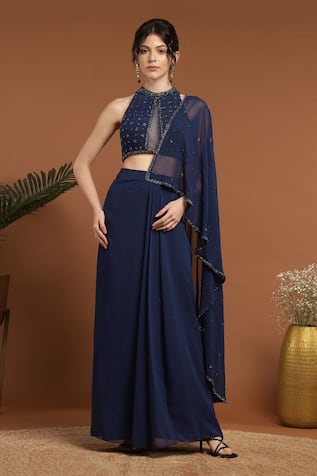 RIRASA Florin Embroidered Pre-Draped Saree With Blouse 