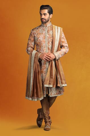 Char Chaand Paisley Print Sherwani Set 