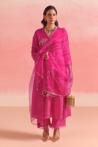 One Not Two Floral Sequin Embroidered Flared Kurta & Pant Set 