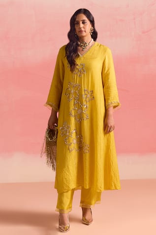 One Not Two Floral Sequin Embroidered A-Line Kurta & Pant Set 