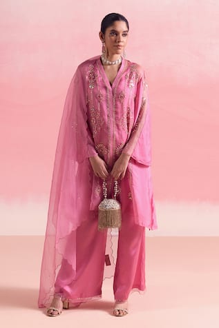 One Not Two Crystals Embroidered Asymmetric Kurta & Pant Set 