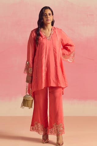 One Not Two Sequins Embroidered Panelled Kurta & Pant Set 