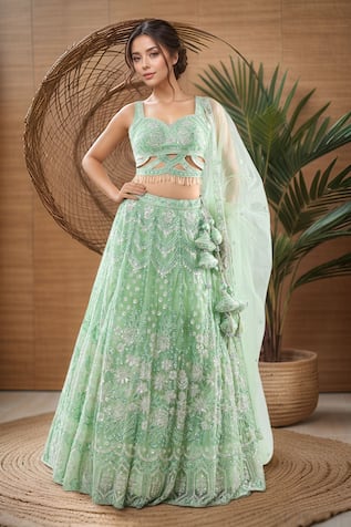 PAC FASHION CLOTHING Floral Embroidered Lehenga Set 