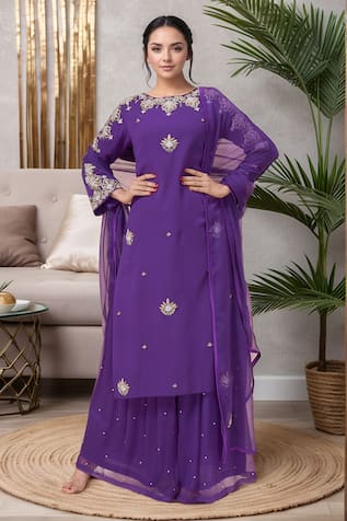 Samyukta Singhania Zardozi Floral Embroidered Kurta Sharara Set 