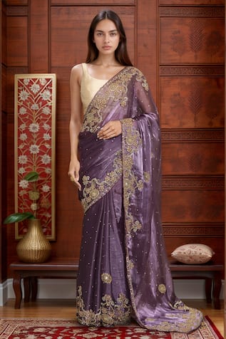 Samyukta Singhania Floral Hand Embroidered Saree with Running Blouse 