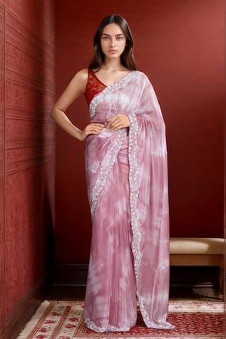 Samyukta Singhania Tie-Dyed & Embroidered Saree with Running Blouse 