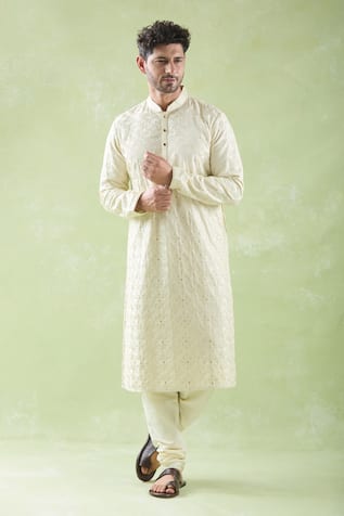 Geometric Embroidered Kurta & Churidar Set 