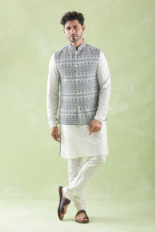 Arihant Rai Sinha Geometric Print Bundi Kurta Set 