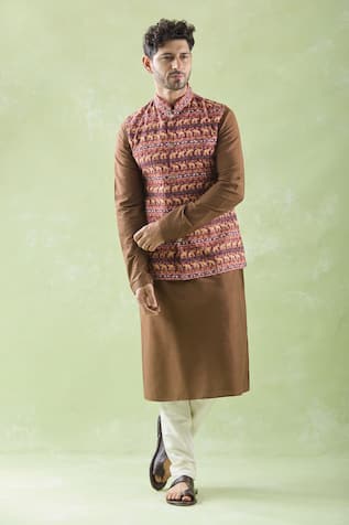 Arihant Rai Sinha Elephant Print Bundi Kurta Set 