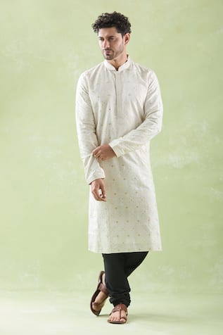 Resham Embroidered Kurta & Churidar Set 