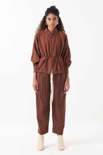 Three Striped Zipper Detail High Neck Top 