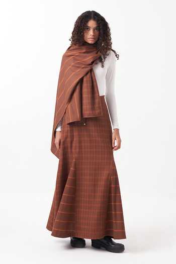 Three Checkered Print Long Skirt 