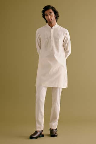 Devnaagri Silk Chanderi Floral Dori Embroidered Kurta With Pant 
