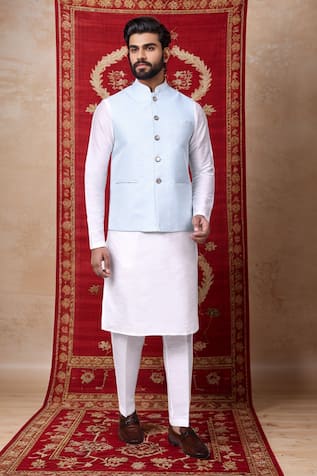 Blue Sequin Embroidered Bundi Jacket 