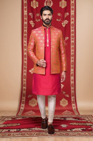 Floral Mandala Jaal Pattern Jacket Kurta Set 