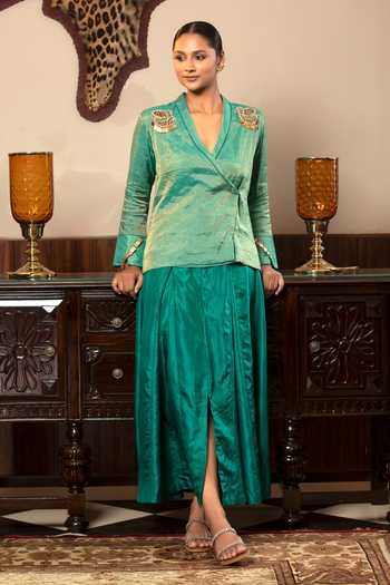 Eeda Bird Placement Embroidered Shirt & Skirt Set 