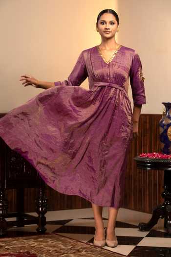 Eeda Metal Coin Neckline Embroidered Dress 
