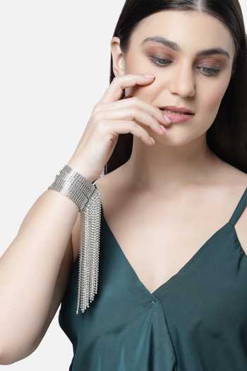 Bijoux By Priya Chandna Rhinestone Mesh Tassel Bracelet 