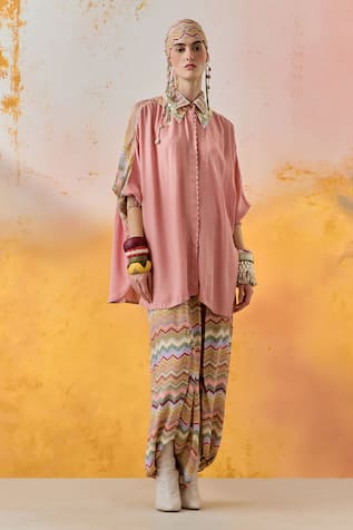 Aseem Kapoor Mandala Shirt With Chevron Print Draped Trouser 