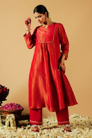 Tangerine by ASFA Yoke Gathered Kurta With Pant 