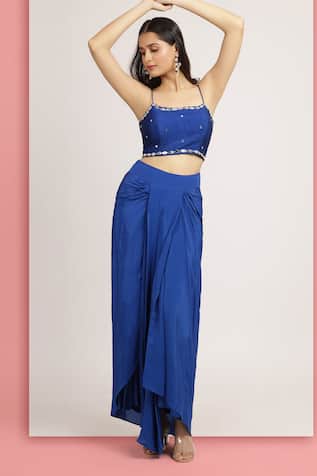 Bahar Embroidered Asymmetric Draped Skirt With Bustier 