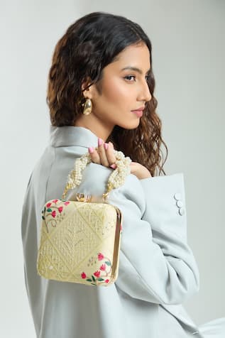 Lucknowi Bloom Threadwork Clutch Bag 