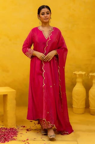 MITHI SUPARI Radhika Embroidered A-Line Kurta Pant Set 