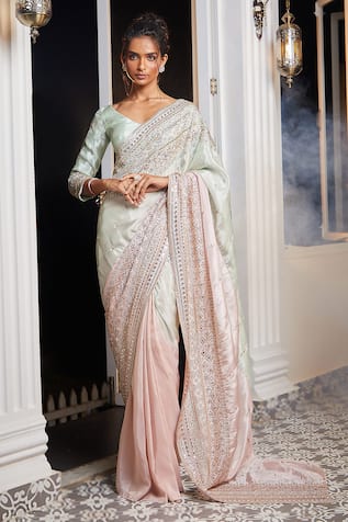 Masumi Mewawalla x AZA Floral Embroidered Pre-Draped Saree With Blouse 