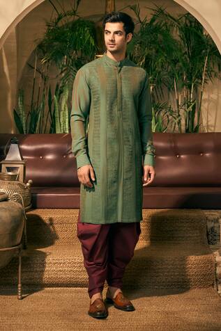 TAJIRI Smocked Stitch Embroidered Kurta With Salwar Pant 