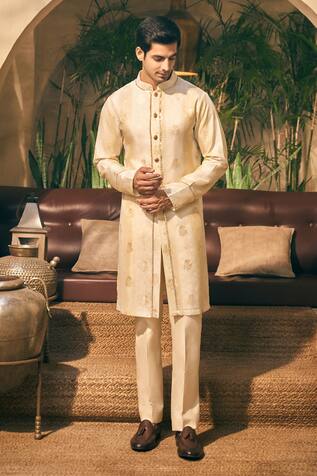 TAJIRI Dastkar Zari Embroidered Front Open Kurta With Pant 