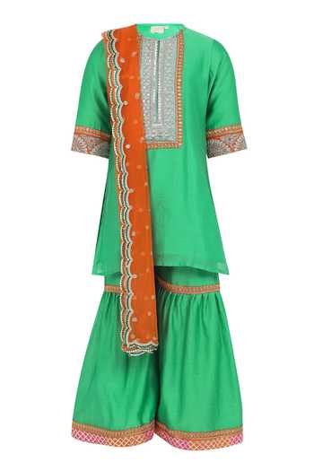 MINIME ORGANICS Embroidered Lace Kurta Sharara Set 