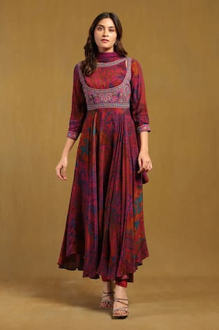 Ritu Kumar Dewey Blossom Print Attached Jacket Kurta Set 