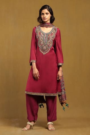 Ritu Kumar Mandala Bloom Yoke Embroidered Kurta Pant Set 