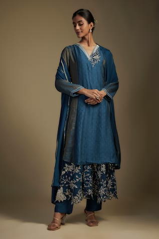 Nadima Saqib Applique Panel Layered Anarkali Set 