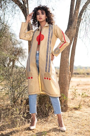 The Home Affair Hand Block Print Motif Open Jacket 