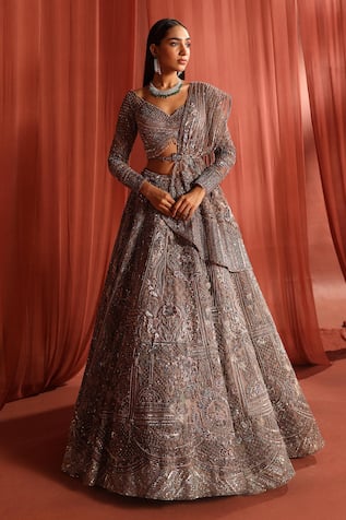 Adaara Couture Floral Jaal Jewels Embroidered Lehenga Set 