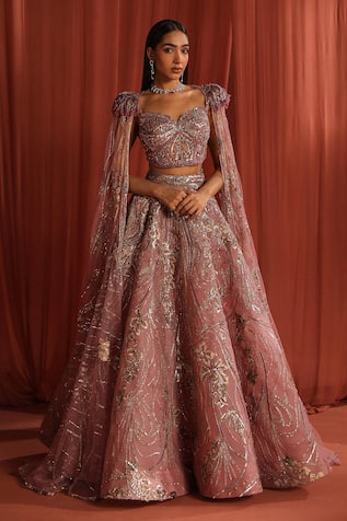 Adaara Couture Rosy Petal Embroidered Lehenga With Corset 