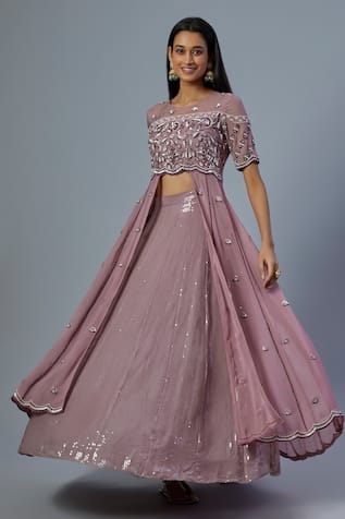Sequin Embellished Anarkali & Lehenga Set For Kids