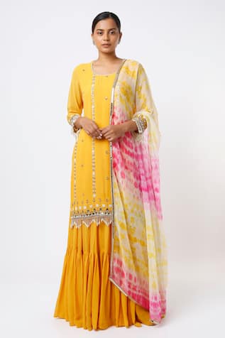 Mirror Gota Embroidered Kurta & Lehenga Set For Kids