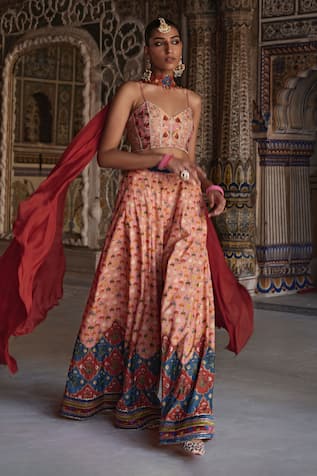 Kalista Saima Floral Embroidered Corset & Sharara Set 