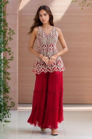 Ridhima Bhasin Abstract Beads Embroidered Tunic With Sharara 