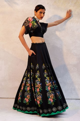 Basil Leaf Floral Embroidered Lehenga Set 