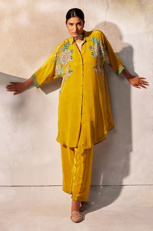 Basil Leaf Floral Embroidered Tunic & Pant Set 