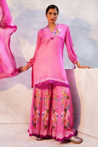 Basil Leaf Floral Print Embroidered Kurta Set 