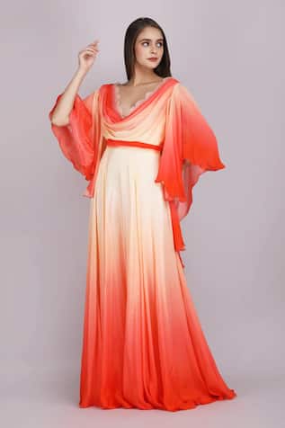 Mandira Wirk Resort Ombre Flutter Sleeves Gown 