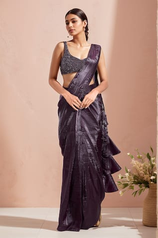 Samyukta Singhania Metallic Pre-Draped Saree With Sequined Blouse 