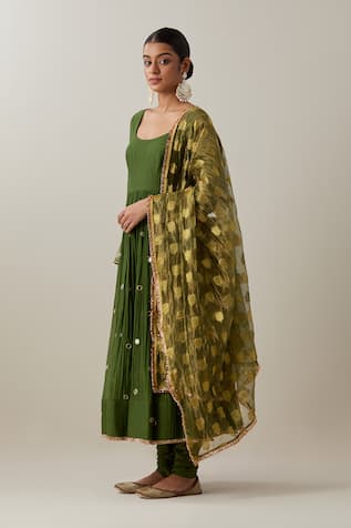 Chanderi Thread Embroidered Anarkali & Churidar Set 