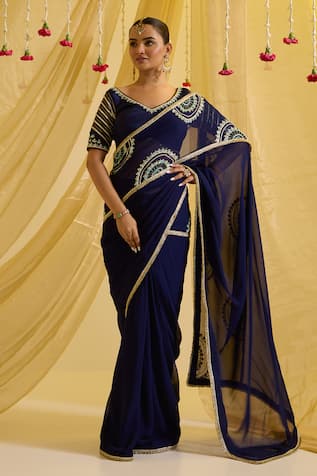 Sonal Pasrija Floral Hand Embroidered Pre-Draped Saree With Blouse 